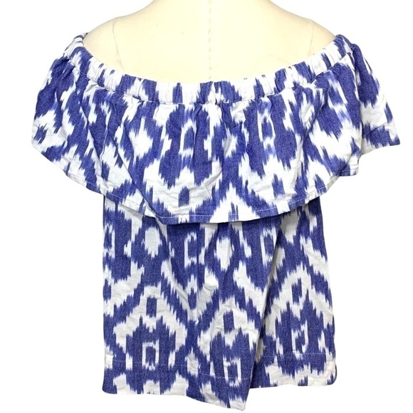 MADEWELL White Blue Southwestern Off Shoulder Top Coastal Pullover Blouse Sz M - Picture 3 of 11